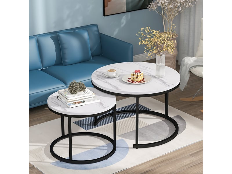  Ensemble de 2 tables basses rondes, table basse de salon, table d'appoint ronde gigogne, 2 tables d'appoint rondes  - Conforama B