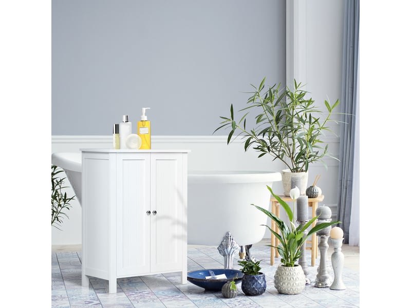  Meuble de salle de bain gain de place, meuble de salle de bain multifonctionnel avec 2 étagères, 2 portes, poignées en mdf, 60 x 30 x 80 cm, blanc  - Conforama C
