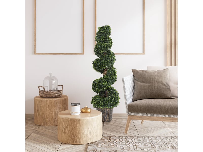  Buis artificiel spiralé 120 cm avec pot inclus, plante intérieure et extérieure, maison, bureau, salon, jardin, vert.  - Conforama D