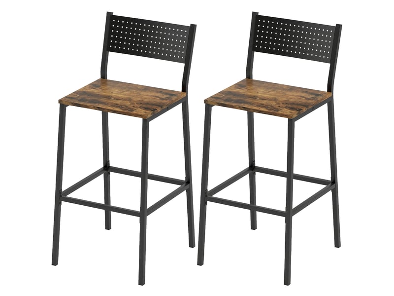  Ensemble de 2 tabourets de bar avec dossier et repose-pieds intégré, style industriel, marron rustique  - Conforama B