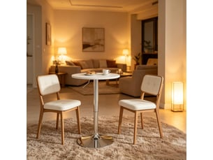 Table de bar ronde d60 cm en mdf et métal réglable en hauteur blanche chicfurn