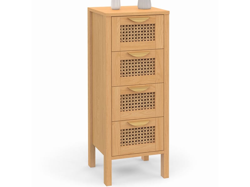 Meuble d'appoint 4 tiroirs edhen 30 cm chiffonnier bois et cannage pour entrée salle de bain  - Conforama A