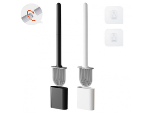 Ensemble de 2 brosses de toilette et support de salle de bain, brosse de toilette flexible en tpr, sur pied et murale sans trous, (noir + blanc)