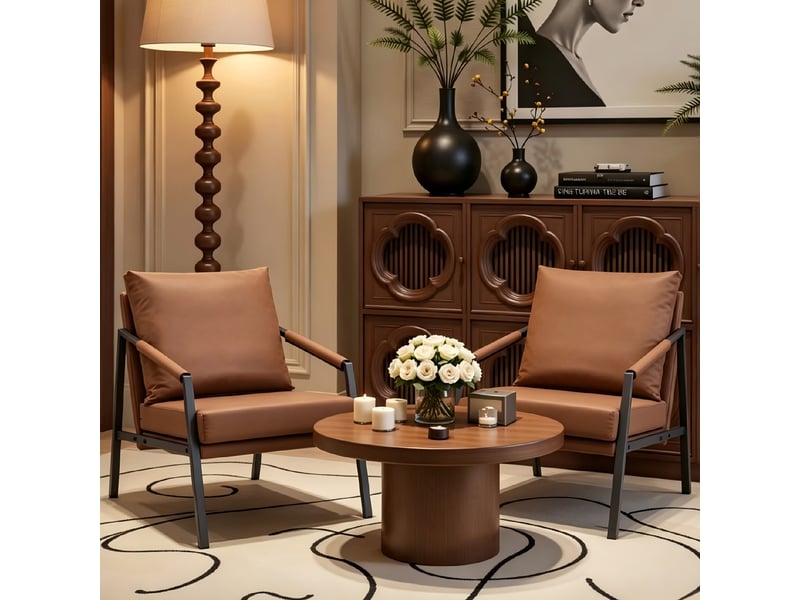  Fauteuil,67x67x80 cm,style industriel,similicuir et métal noir,marron  - Conforama B