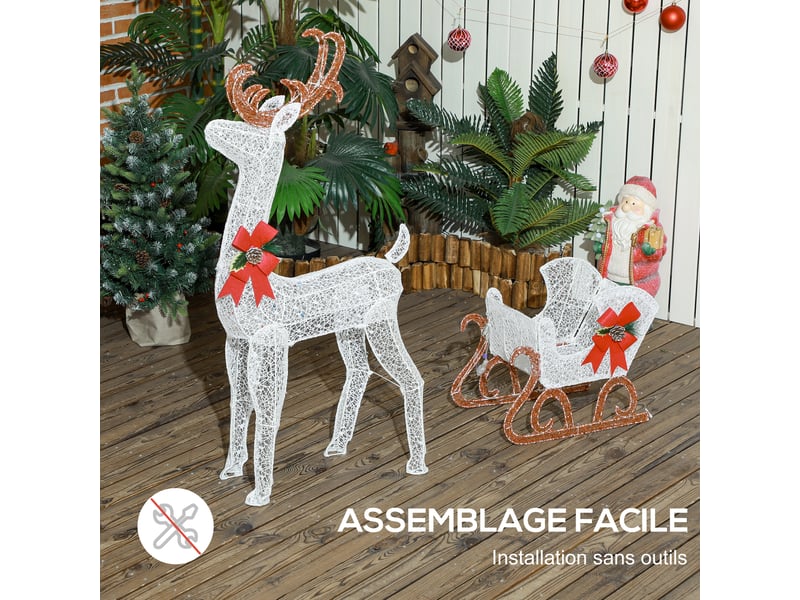  Renne et traîneau lumineux de noël avec 170 led blanc chaud, 50x29x42cm, décoration de noël pour intérieur et extérieur  - Conforama E