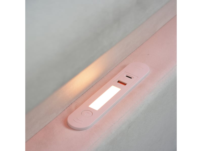 Lit coffre enfant 90x200 cm, led, port usb, espace de rangement, sommier, velours beige, sans matelas - Conforama R