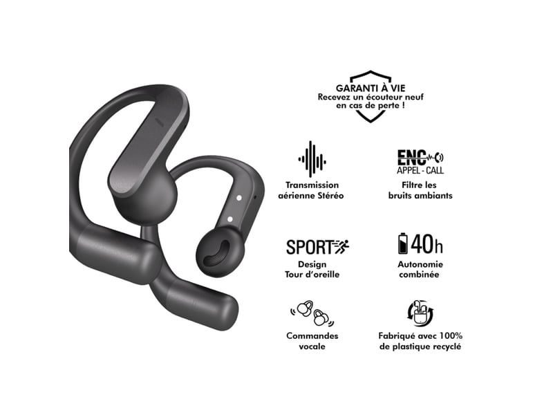  Écouteurs sans fil airsport ii à conduction aérienne avec enc son immersif force play gris FPYOWSAIRSPORT2RG - Conforama B