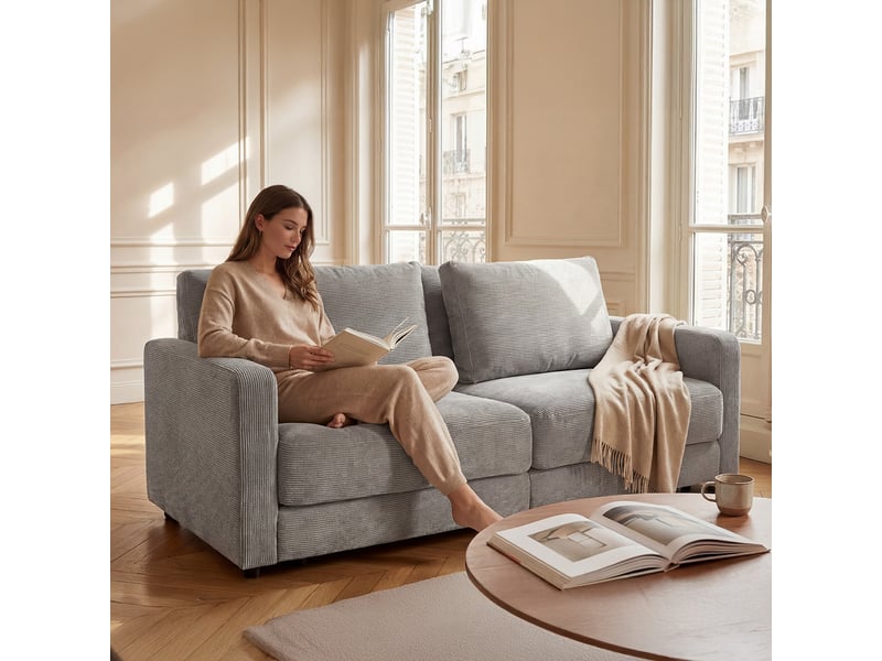 Canapé droit velours côtelé gris clair venezia 3 pl 3CA56.CA.3D.02 - Conforama C