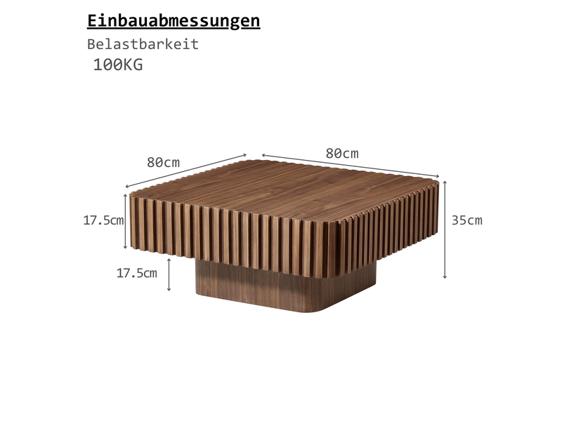  Table basse carrée avec cadre en bois massif et plateau en mdf plaqué noyer pour salon, 80 × 80 × 35 cm  - Conforama D