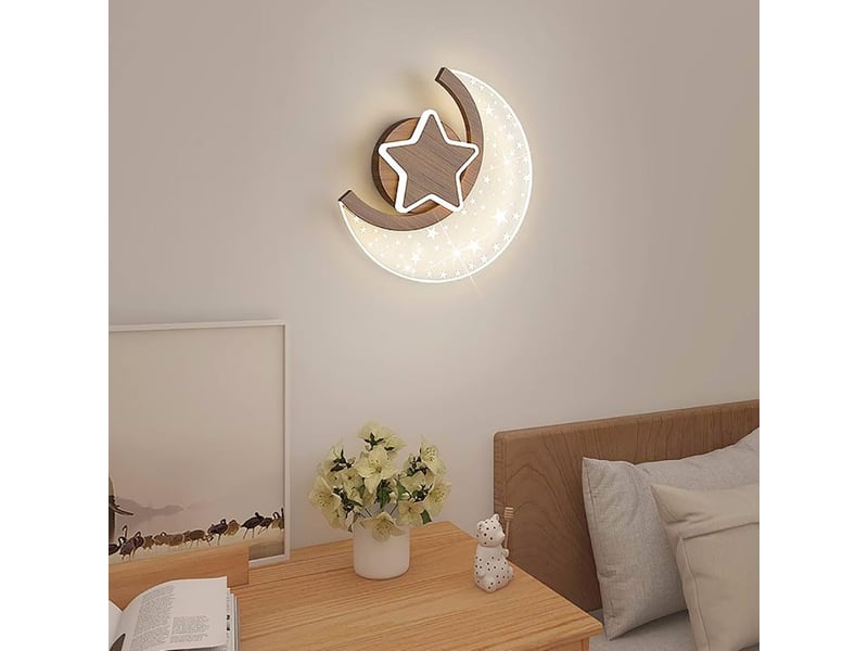  Applique led lune intérieur bois 12w etoiles et lune  couleurs température  - Conforama D