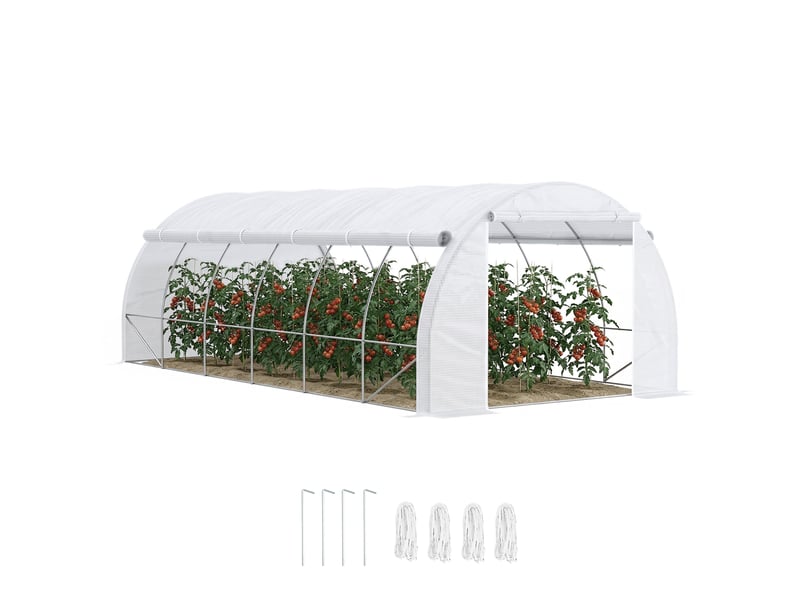  Serre de jardin 18 m² 6l x 3l x 2h m avec porte + parois latérales zippées enroulables, 12 fenêtres, acier pe  - Conforama A