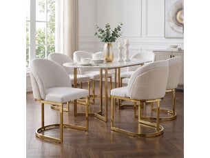 Chaises de salle à manger lot de 6 à dossier double  - pieds en métal doré, chenille - beige et doré