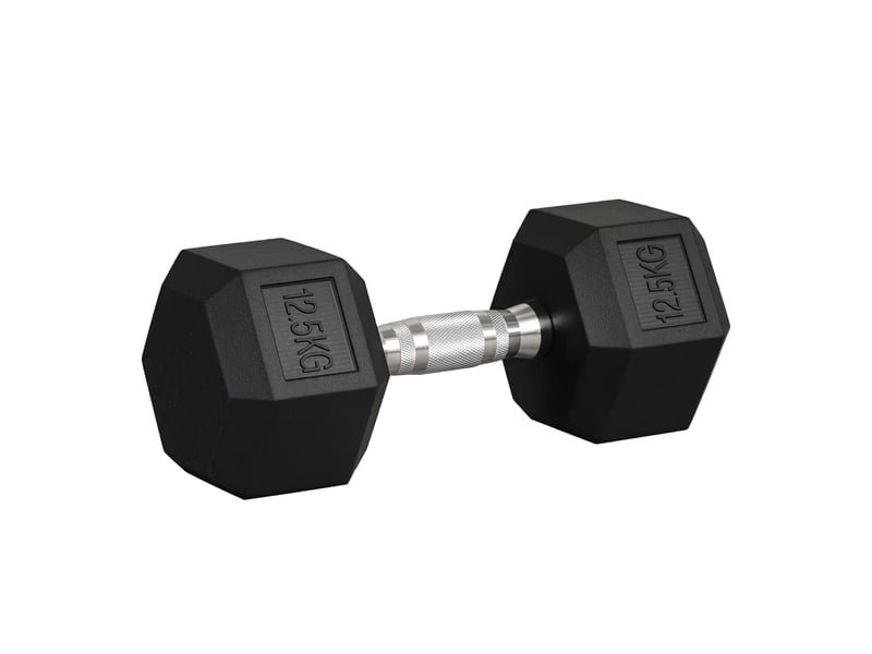  Haltère hexagonale simple de 12,5 kg avec poignée moletée antidérapante, noire  - Conforama A