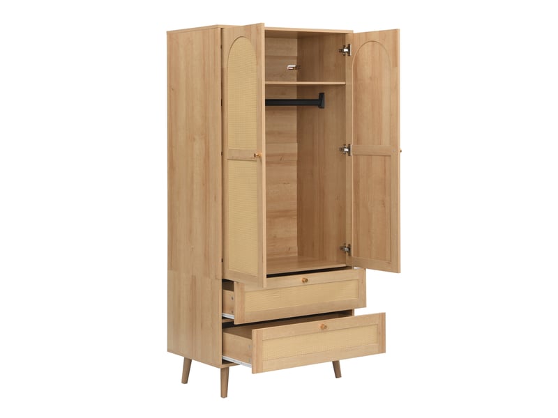  Armoire de rangement 2 portes 80x50x180 cm – naturel – penderie, étagères et 2 tiroirs intégrés  - Conforama D