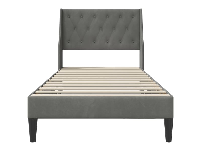  Lit simple- lit adulte -  cadre de lit avec tête de lit gris foncé 100 x 200 cm velours  - Conforama C