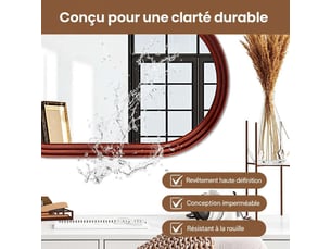 Miroir de salle de bain ovale mural 40 x 60 cm en verre trempé hd – miroir suspendu anti-buée, étanche et anti-rouille avec cadre mouluré pour vasque, entrée et coiffeuse – rouge