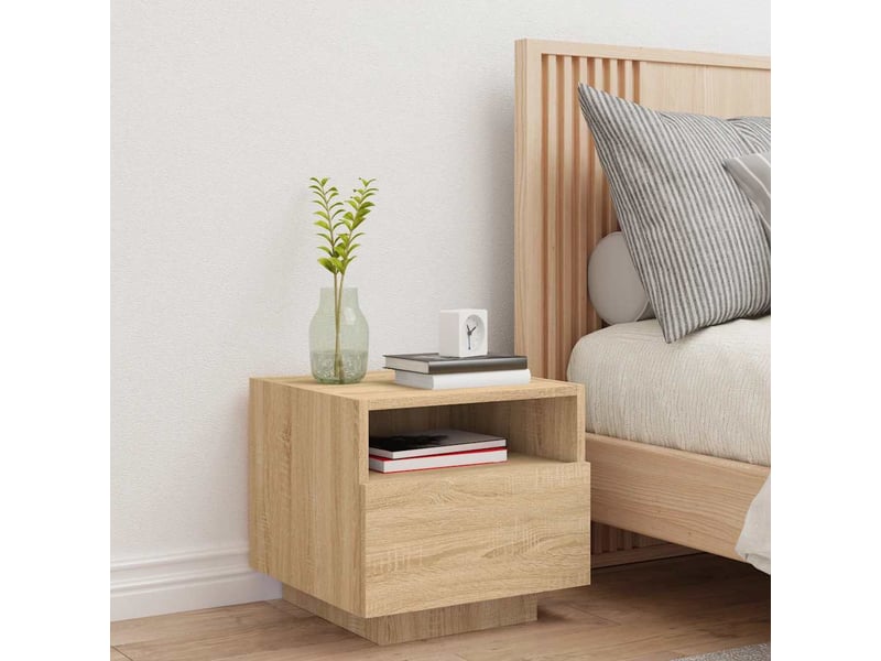  Table de chevet - cabinet de chevet - table de nuit avec lumières led chêne sonoma 40x39x37 cm  - Conforama B