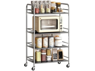 Desserte de cuisine à 4 niveaux à roulettes en acier inoxydable argenté 60 x 35 x 100 cm