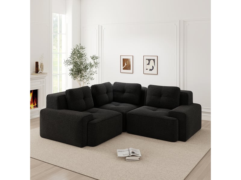  Canapé d’angle modulable profond velours côtelé noir – 206 x 206 x 69 cm Fay Lum - Conforama B