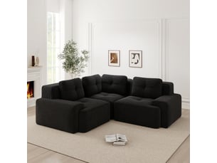 Canapé d’angle modulable profond velours côtelé noir – 206 x 206 x 69 cm