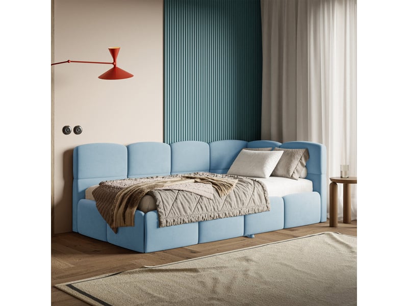  Selsey cloudy - lit rembourré - 170x185 cm - velours bleu clair - côté droit Cloudy - Conforama C