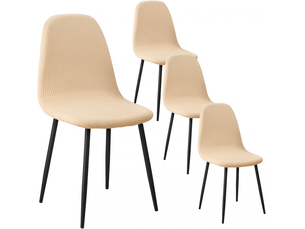 Housses de chaises de salle à manger de style nordique, housses de chaises élastiques jacquard, lot de 4 pièces, beige et jaune