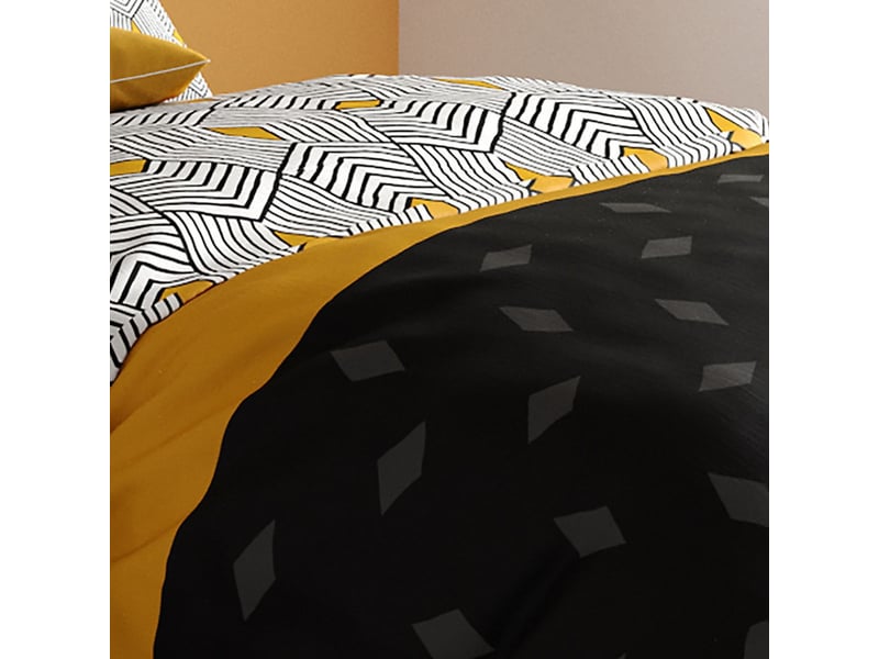  Parure housse de couette 260x240cm + 2 taies motif graphique jaune et noir 100% coton - farandole FARANDOLE - Conforama D