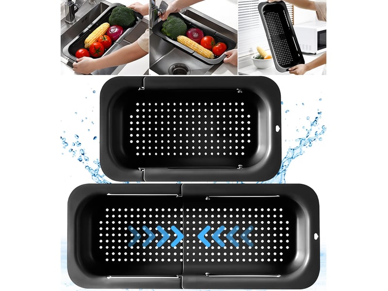  Panier de cuisine extensible au-dessus de l'évier avec trous de suspension – pour laver les légumes, passoire pour filtrer les aliments cuits  - Conforama B