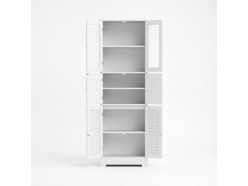 Colonne salle de bain sur pied, 6 portes dont 2 vitrées et 2 coulissantes, étagères réglables - Conforama A