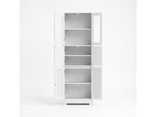 Colonne salle de bain sur pied, 6 portes dont 2 vitrées et 2 coulissantes, étagères réglables