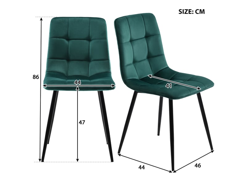 Ensemble table à manger rectangulaire 117 cm avec 4 chaises en velours vert foncé, style design pour la cuisine  - Conforama C