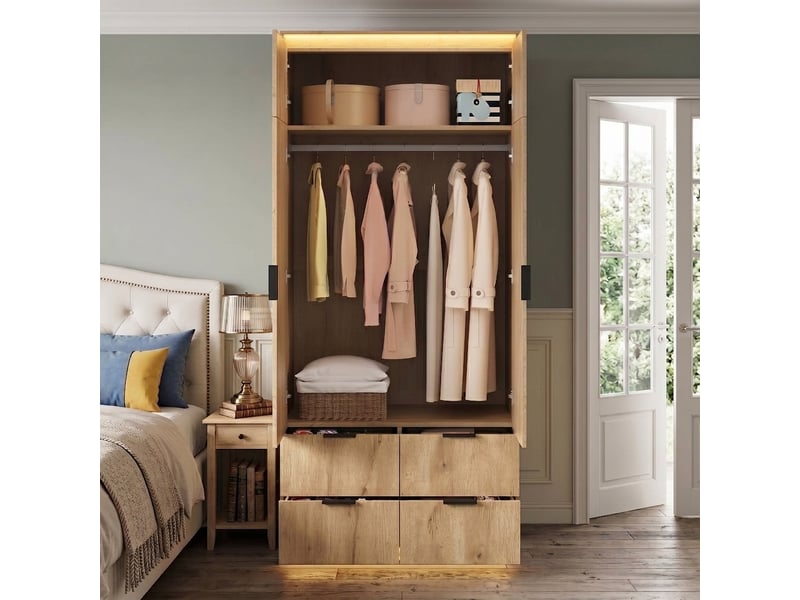  Armoire 2 portes avec miroir 90x47x200 cm chêne  - Conforama C