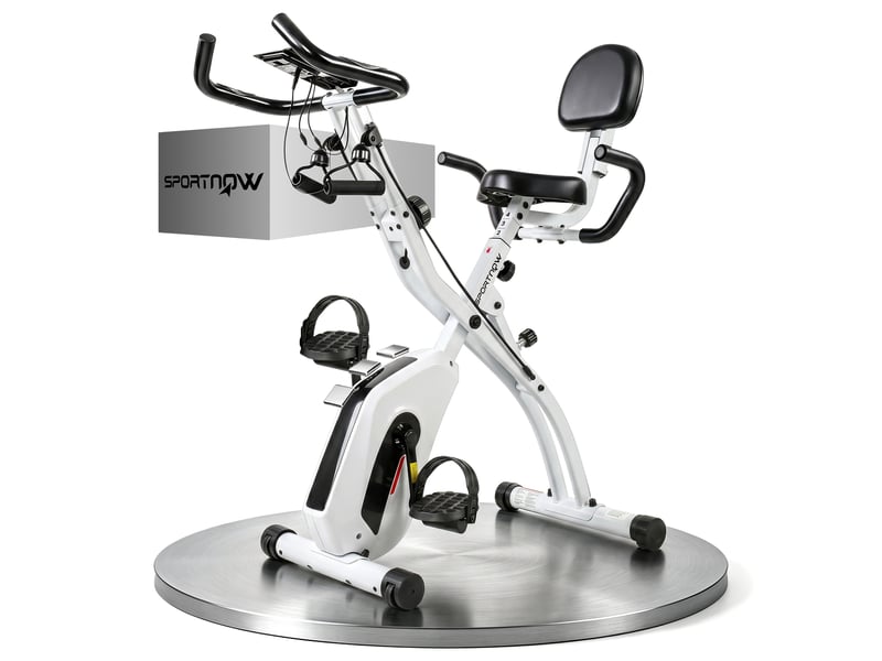  Vélo d'appartement pliable vélo de fitness 3 en 1 silencieux connecté kinomap bluetooth et zwift 105x53,5x109cm blanc  - Conforama A