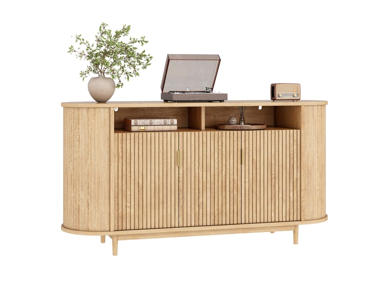  Buffet 3 portes 140 cm meuble de rangement salon avec lignes verticales naturel  - Conforama A