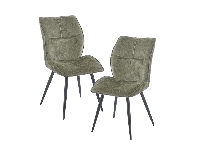 Faye - lot de 2 chaises en tissu vert pieds en métal noir FAYE-2-VER - Conforama C