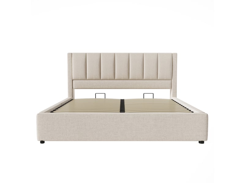 Lit coffre 140 × 200 en lin beige, porte-gobelet discret, usb et usb-c IKSETERA TRADING LTD - Conforama W