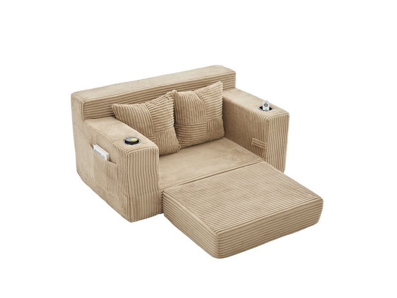  Canapé-lit 2 places 151x133x64 cm avec coussins et porte-gobelet kaki sans matelas  - Conforama A