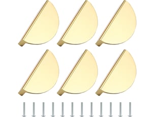 Lot de 6 poignées de meuble en forme de demi-lune, dorées, alliage d'aluminium, entraxe 64 mm, avec vis