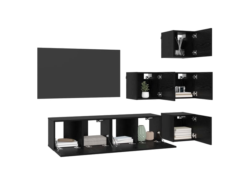  Ensemble meuble tv - banc tv - meuble de rangement 6 pcs chêne noir bois d'ingénierie  - Conforama C