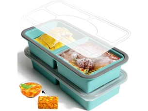 Moule à soupe en silicone avec couvercle, boîte à lunch compartimentée, 2 compartiments, 1000 ml, ensemble de 2 pièces, bleu