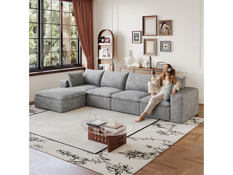 Canapé tissu velours côtelé design double couche rembourrage amovible sans montage requis gris foncé - Conforama B