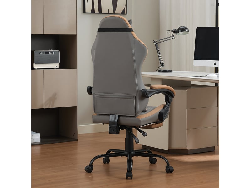  Fauteuil gaming et bureau inclinable 135° gris et marron avec repose-pieds  - Conforama E