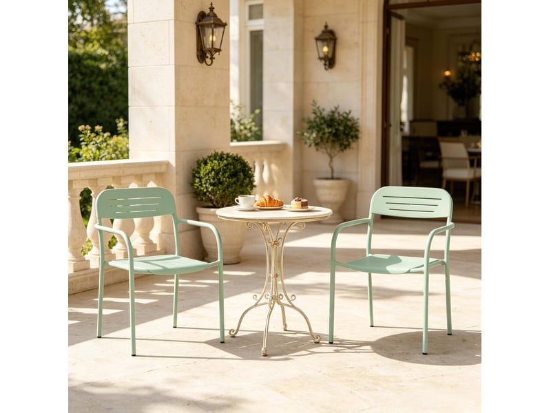 2 chaises de jardin en métal vert sauge 56x58x78 cm – empilables, protection anti-rouille, pour terrasse - Conforama D