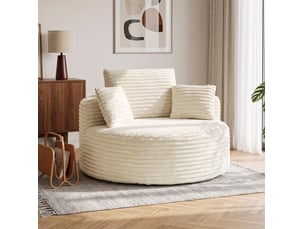 Fauteuil rond 1 place 130x130 cm – crème – assise profonde en mousse haute densité, 4 coussins