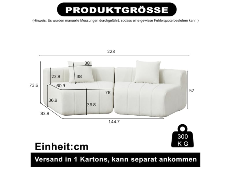  Canapé modulaire courbé en chenille - 2 coussins, semi-circulaire &amp; symétrique, idéal chambresalonbureau, détente  - Conforama C