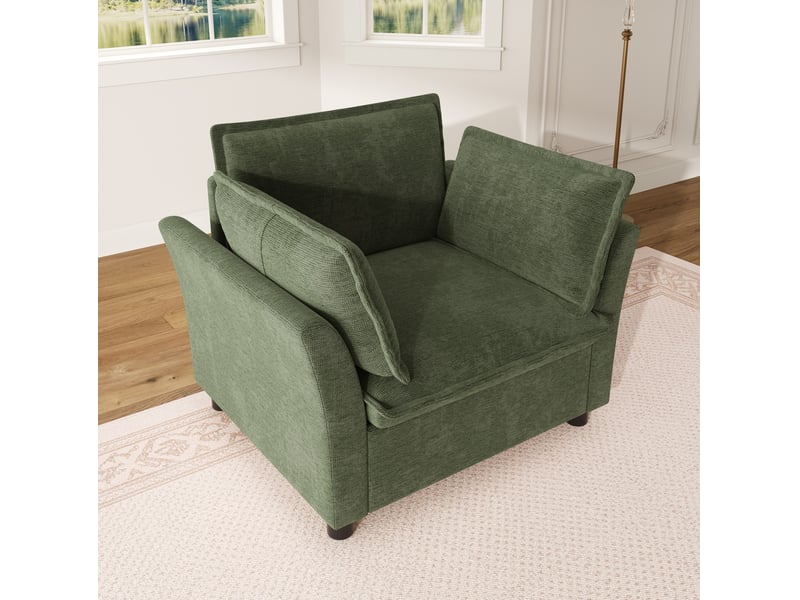  Fauteuil de relaxation en chenille avec accoudoirs et coussins, pour salon, bureau et petits espaces, vert  - Conforama D