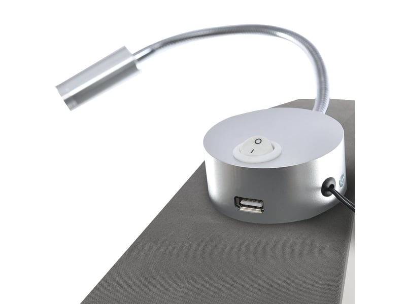  Lit double 160x200 cm gris en tissu, tête de lit lumineuse, ports usb et rangements, sans matelas  - Conforama E