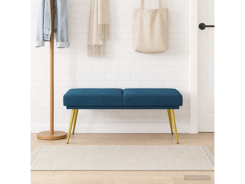 Banc d'entrée, banc à double couche bleu 120x45x46 cm velours  - Conforama D