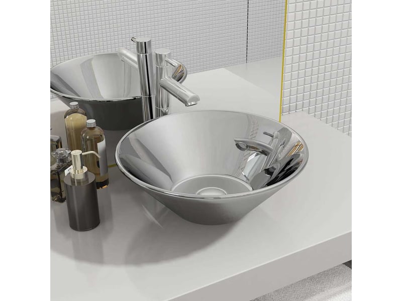  Lavabo de bain, vasque à poser 42 x 14 cm céramique argenté cf65626  - Conforama B