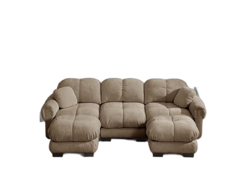  Canapé d'angle en u effet nuage 3 places, méridienne mobile, 2 coussins déco, assise matelassée, marron, sans montage SF20260031024 - Conforama A